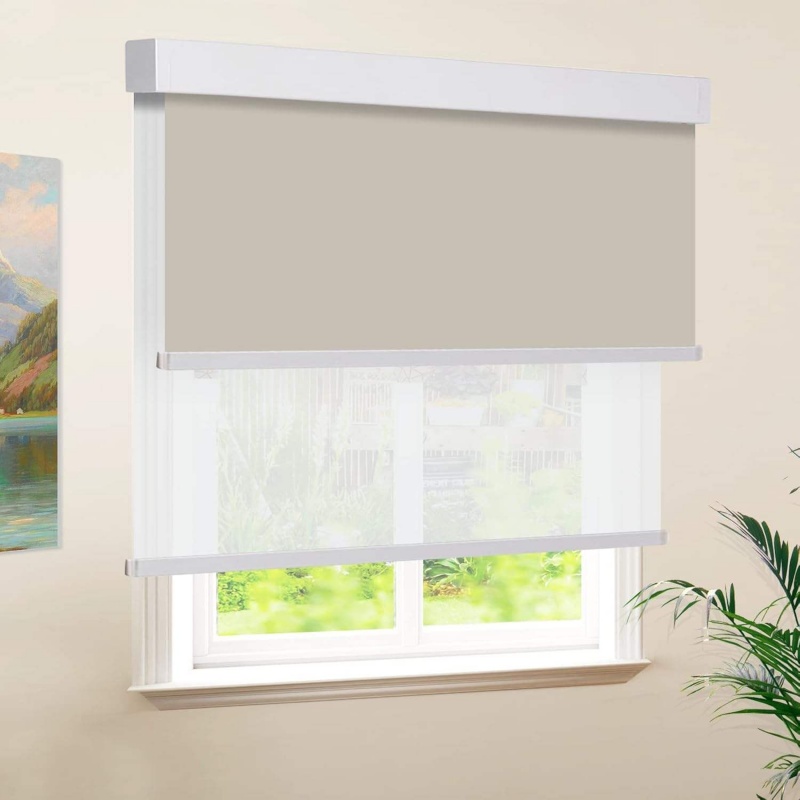 Linen Roller Blind - Persiana enrollable doble inalámbrica personalizada, con