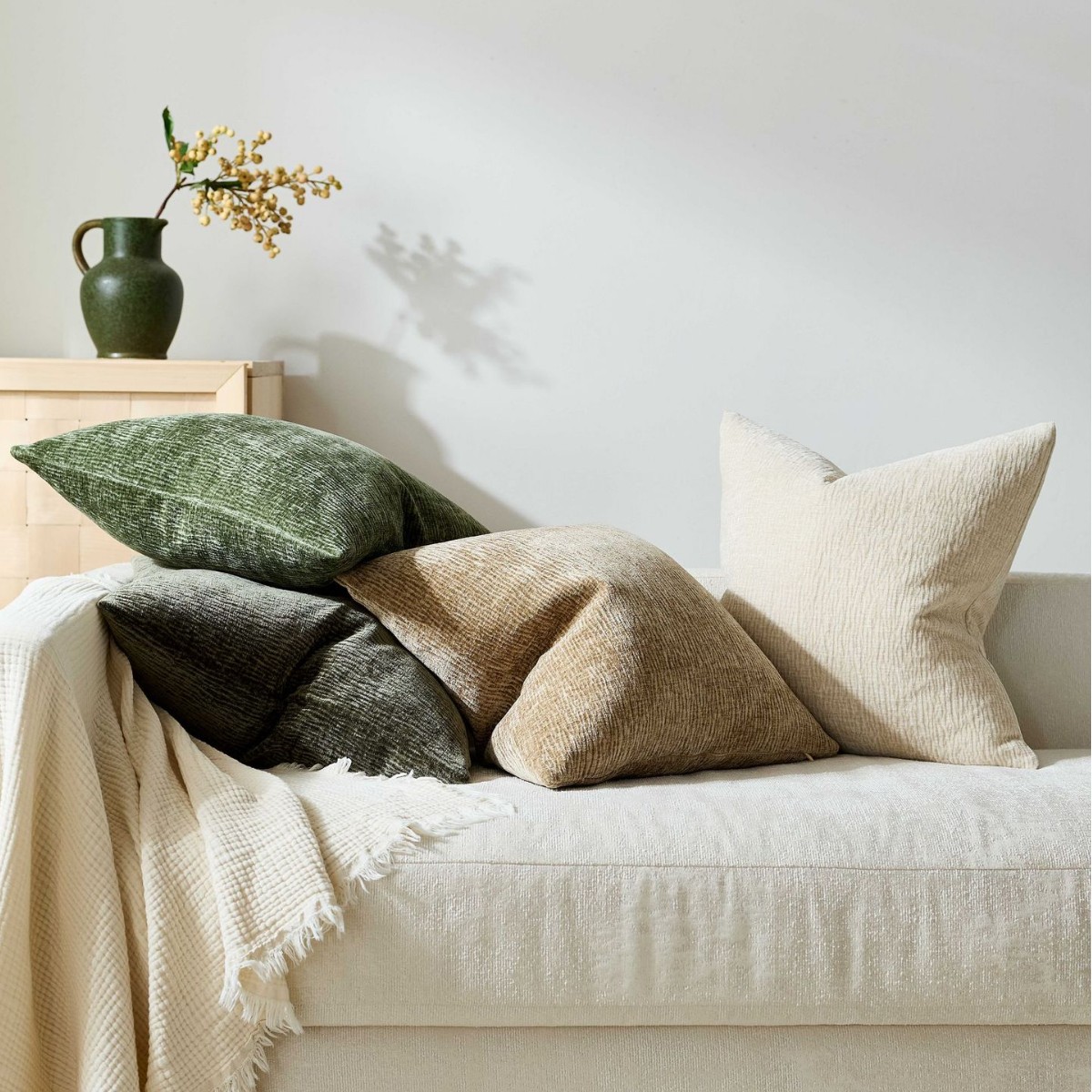 Textured Throw Natural - Funda de Cojín Texturizada de Chenilla